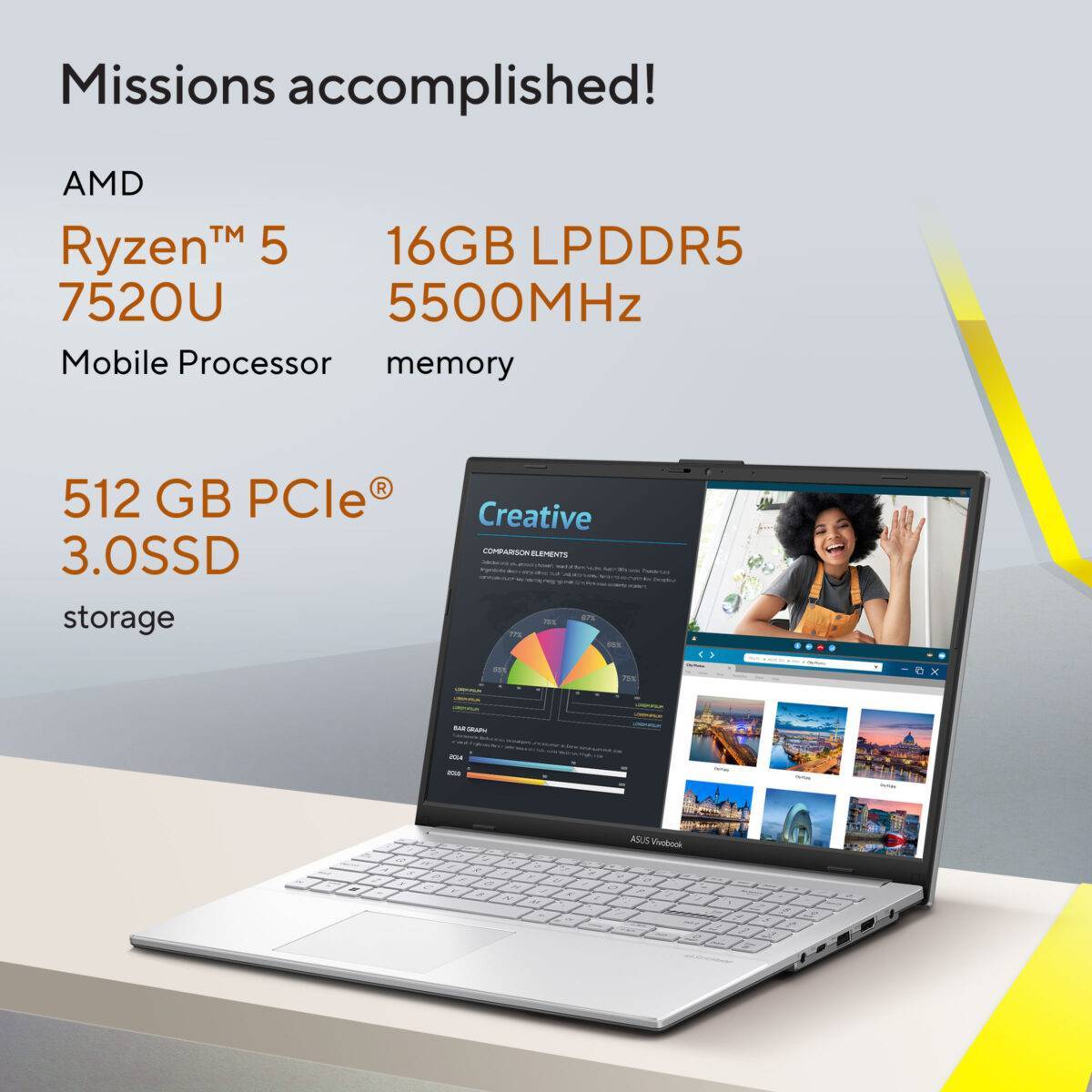 The Latest AMD Ryzen 7000 Mobile Processor, fast LPDDR5 memory, 512 GB of speedy SSD storage to make sure there is always plenty power on tap.