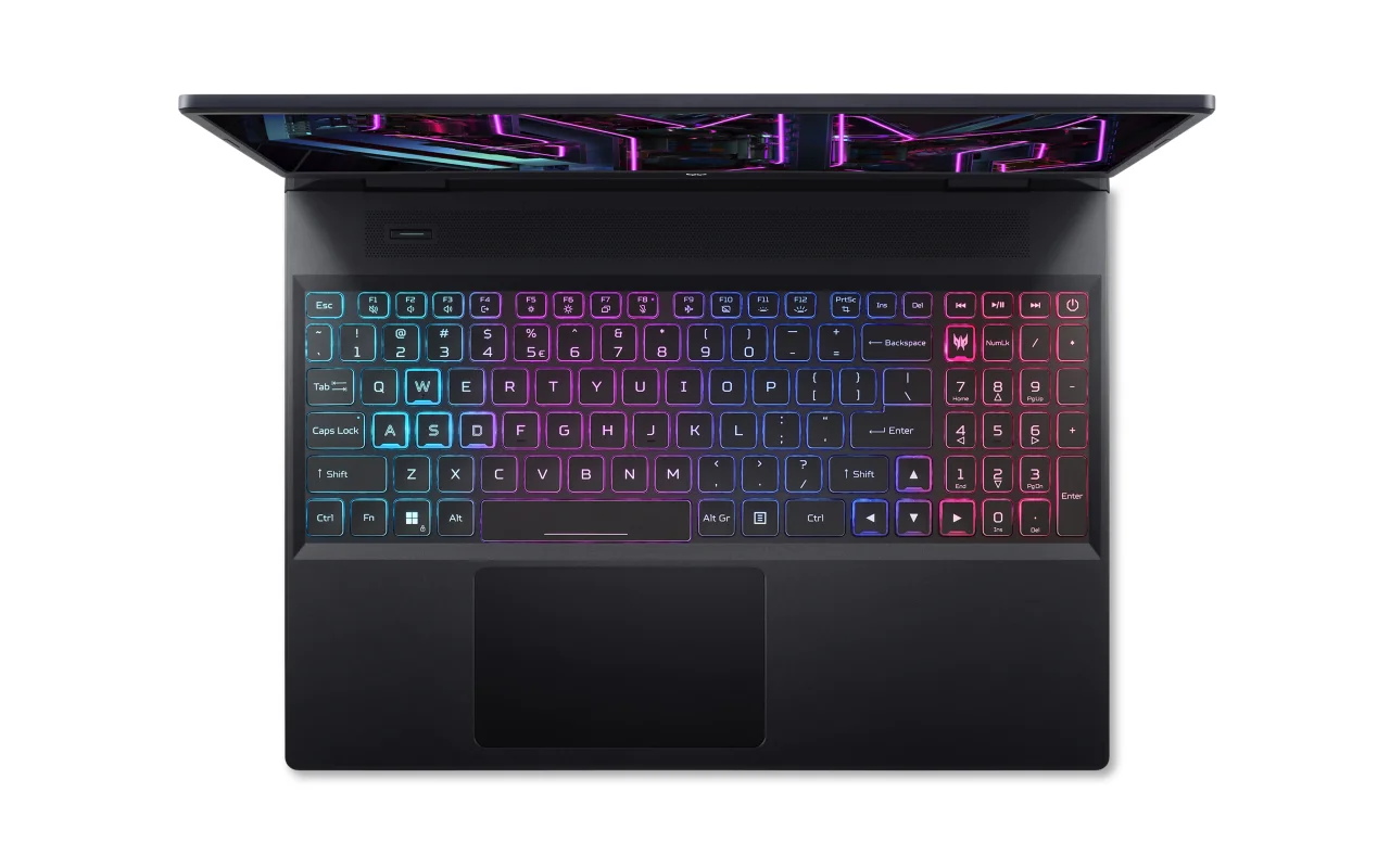 ACER PREDATOR HELIOS NEO 16 WHAT’S IN YOUR KEYBOARD Make your laptop shine with the 4-zone RGB backlight, use the mode hotkey to fit your situation (quiet time or playtime), and open PredatorSense™ with a single press of a key.