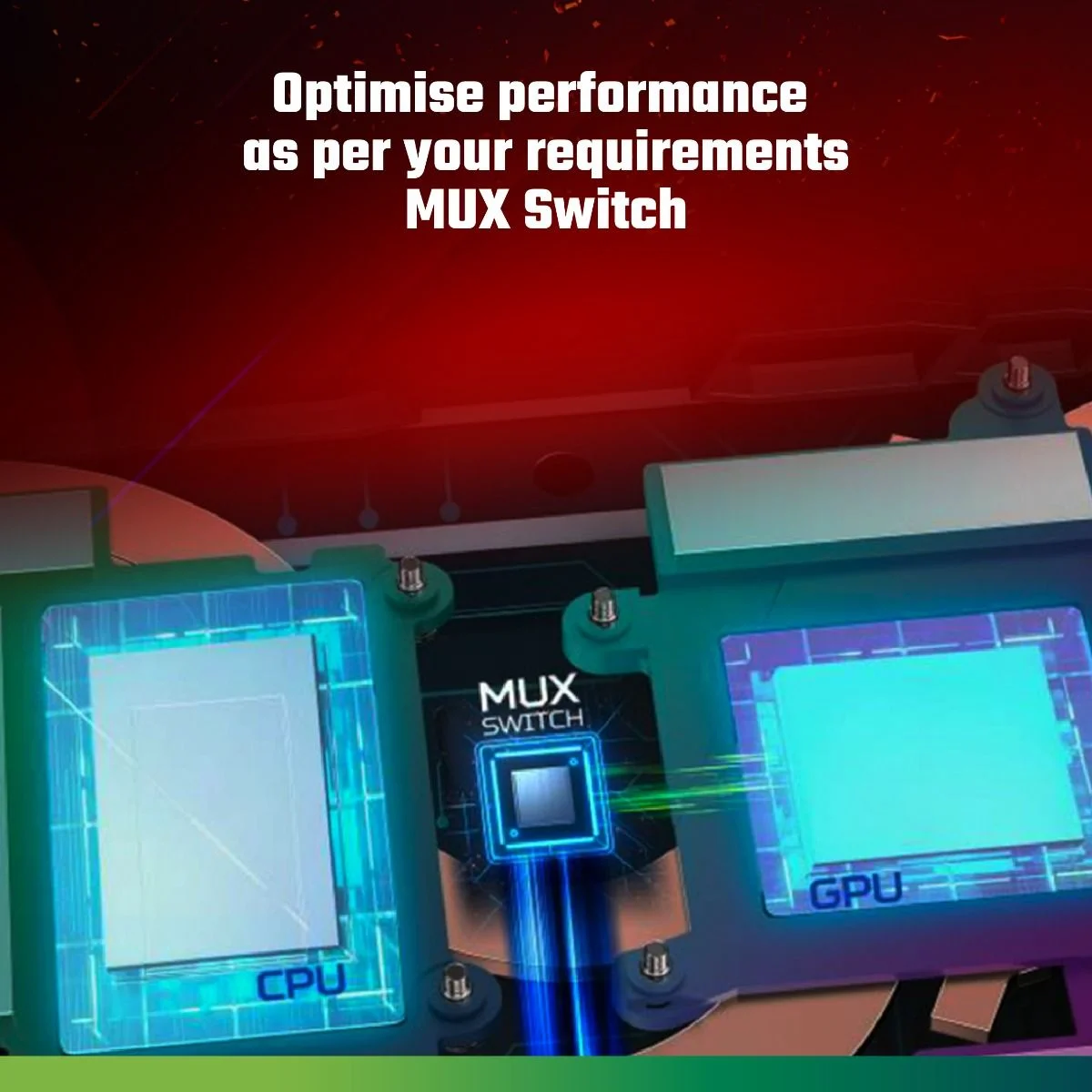ACER NITRO 5 AMD MUX ON, MUX OFF1 With the included MUX switch technology you can disable the integrated graphics for an increase in performance in games at the expense of battery life.
