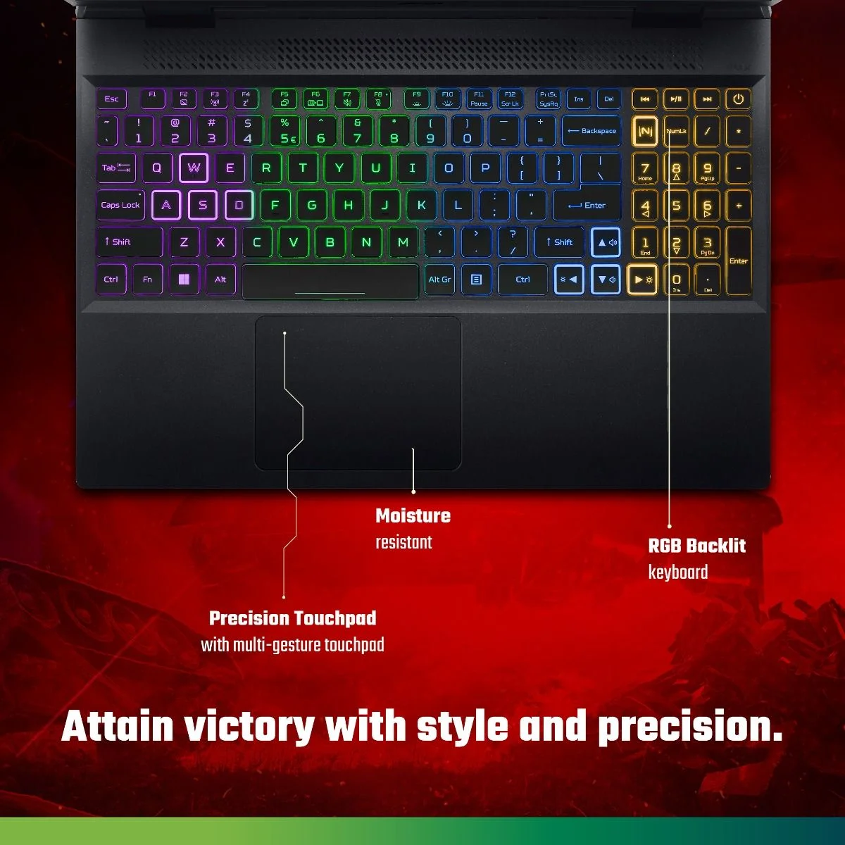 ACER NITRO 5 AMD The Key to Victory Spice things up with the 4-zone1 RGB keyboard1 and take command of the inner workings of the laptop via the dedicated NitroSense Key. The WASD and arrow keys are also highlighted for easy visibility for those clutch moments.