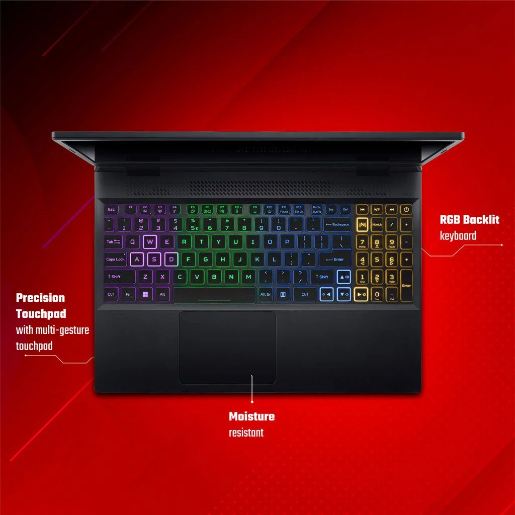 ACER NITRO 5 The Key to Victory Spice things up with the 4-zone RGB keyboard1 and take command of the inner workings of the laptop via the dedicated NitroSense Key. The WASD and arrow keys are also highlighted for easy visibility for those clutch moments.