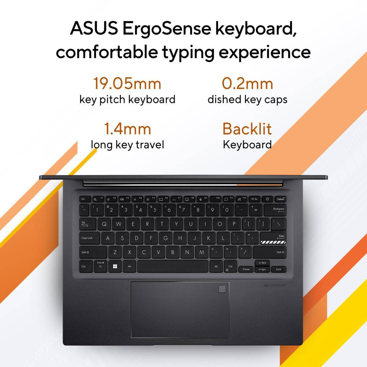 ASUS Vivobook 14 OLED M1405YA-KM741WS / M1405YA-KM541WS ASUS ErgoSense keyboard typing experience and physical webcam shield for instant privacy.